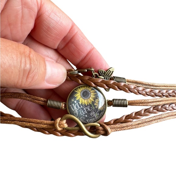 Leather Multi-strand You Are My Sunshine Brown Bracelet - Picture 3 of 4